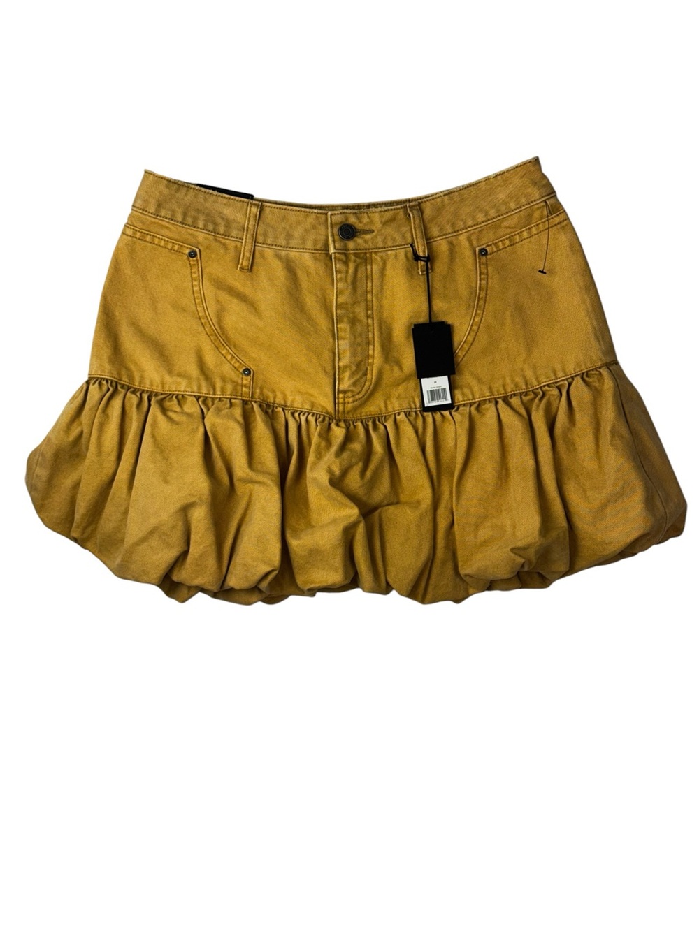 AFRM Zell Mustard Yellow Denim Bubble Hem Drop Waist Mini Skirt NWT Y2K Coquette